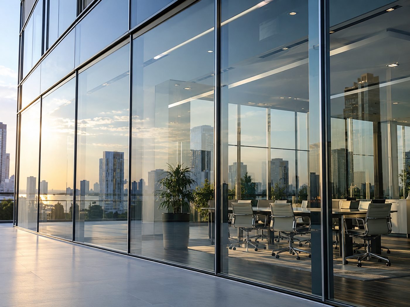 Office and commercial glass building film